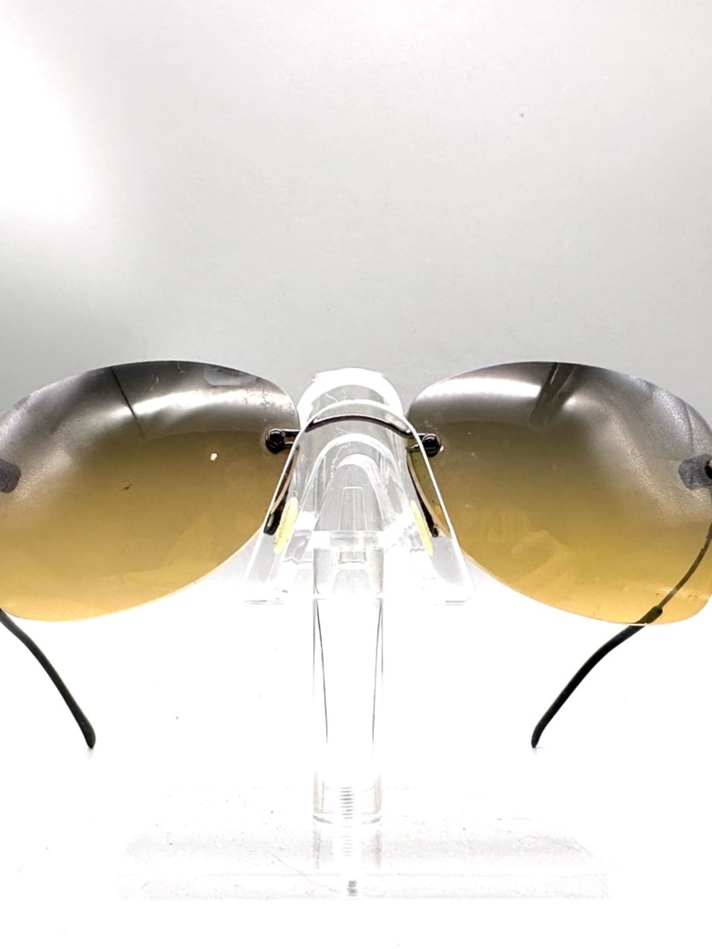 Minima Titanium Rimless Sunglasses Made in France Brown Gradient Lens Mens